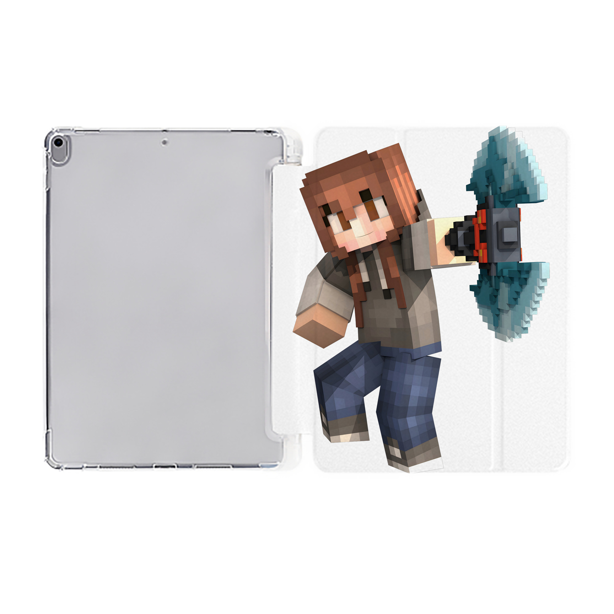 （画像用） マインクラフト ブロックの世界 Minecraft MC Block world IPad ケース ペン収納付き 三つ折りスタンド PUレザー×シリコン 対応機種9.5/10.5/10.9インチ